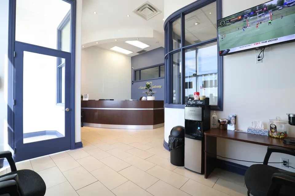 The bright entrance and waiting area inside the clinic