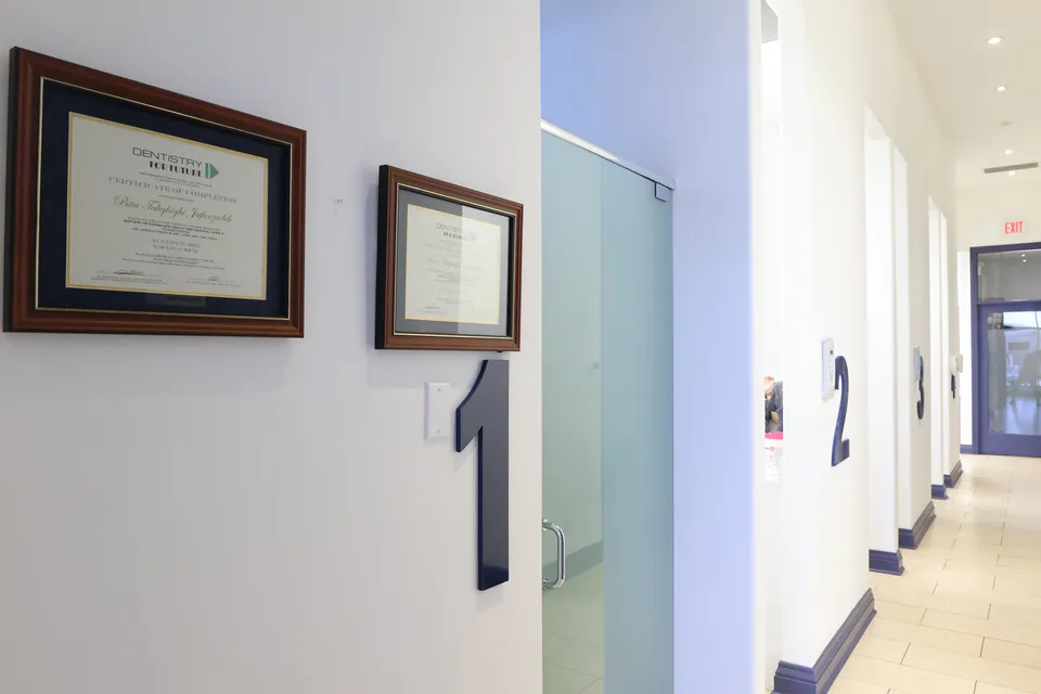The wide hallway leading to the treatment rooms