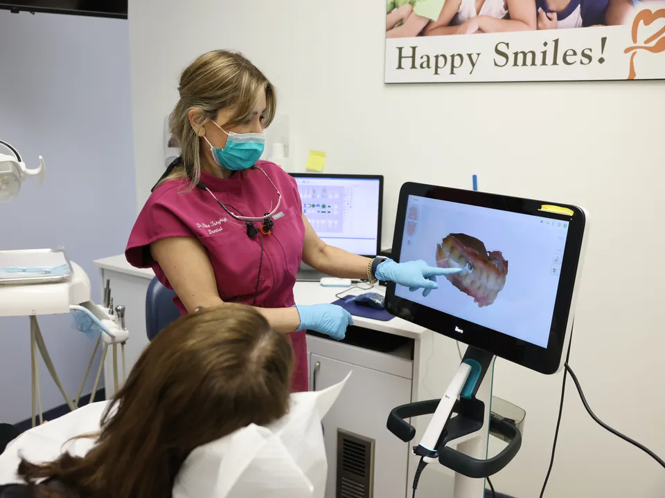 A 3D scan of a patient's teeth on a chairside screen